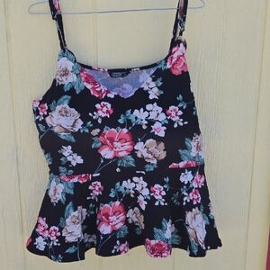 SHEIN Black Floral Peplum Camisole with Pink & Cream Flowers 2xl